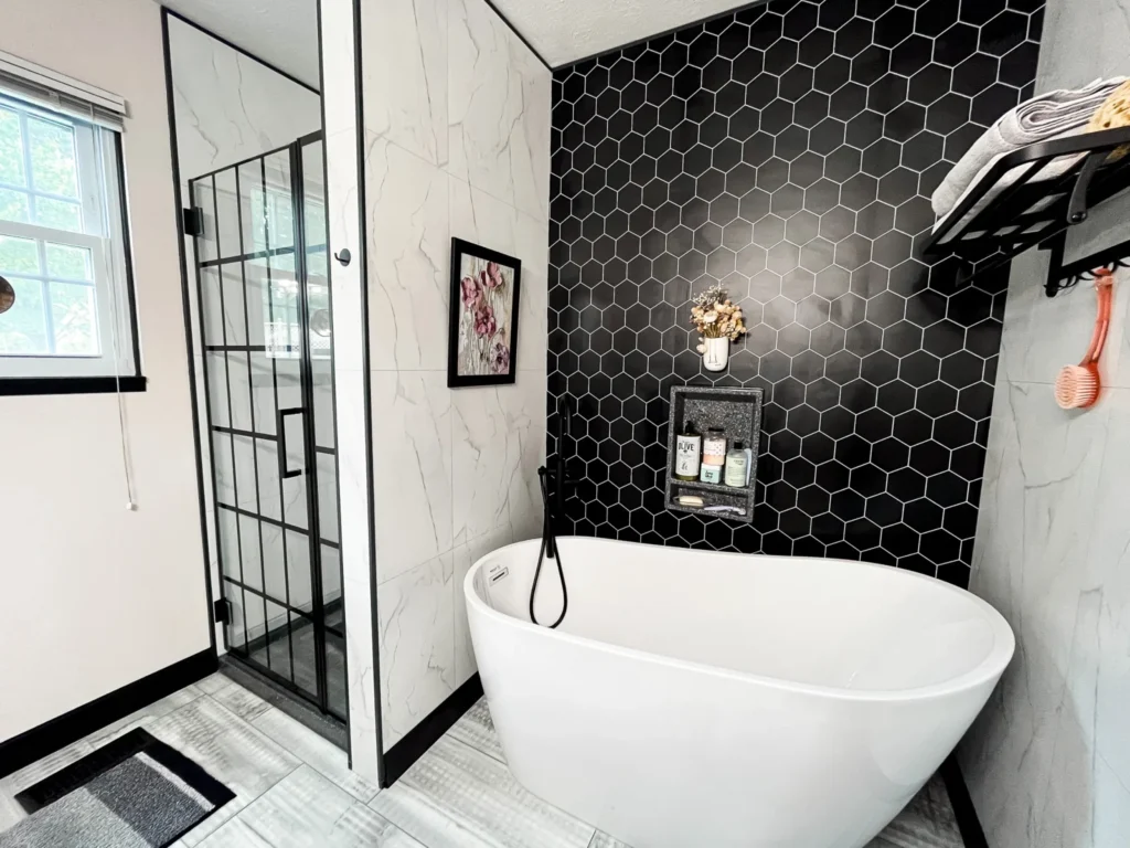 BiancoMarble2424 BlackHexagon Freestanding tub e3dd10a1 1